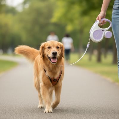 balade chien avec laisse chien enrouleur