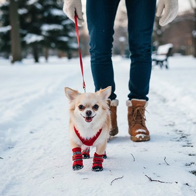 chaussures chien neige promenade hivernale