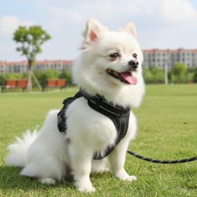 chien assis avec harnais pour petit chien