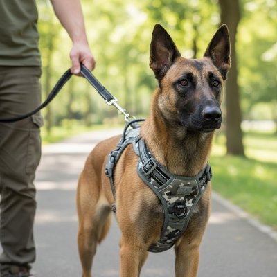 chien retenu avec harnais chien