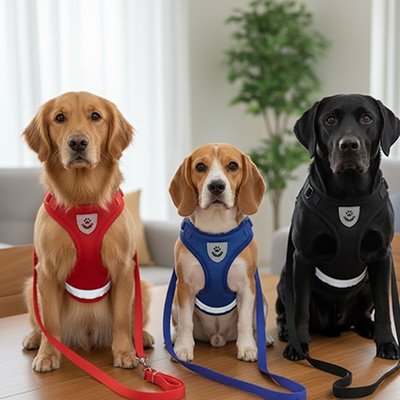 chiens avec différentes tailles harnais chien