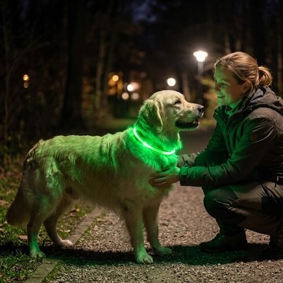 collier lumineux chien rechargeable en utilisation