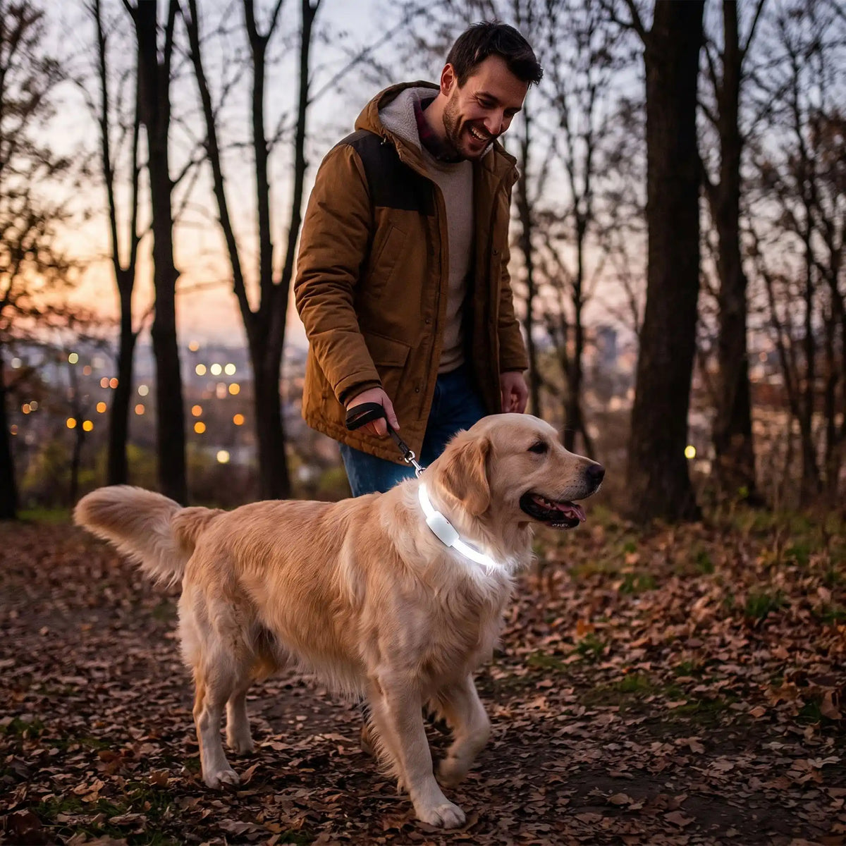 collier lumineux rechargeable pour chien balade foret