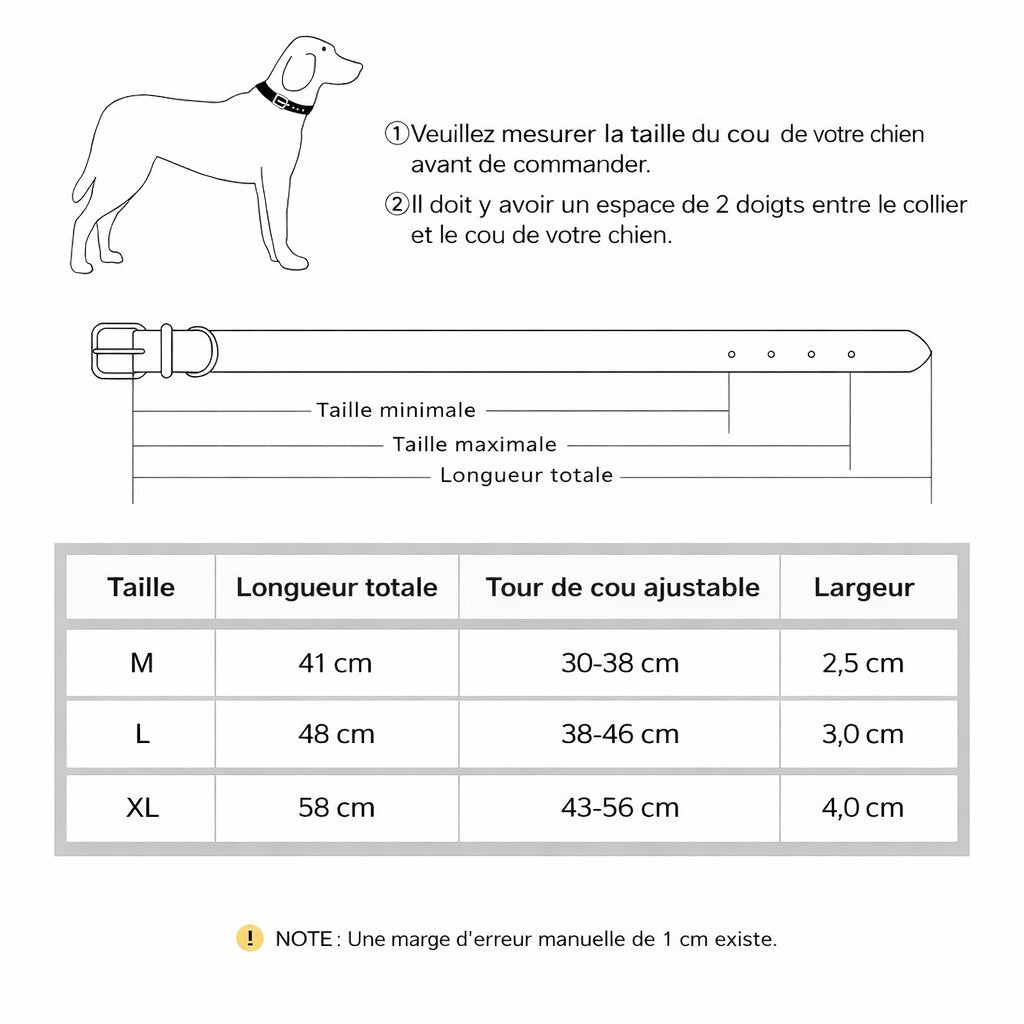 Collier en cuir pour chien | Résistant et Confortable