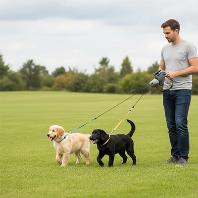 double laisse chien avec attache métal sécurisée 