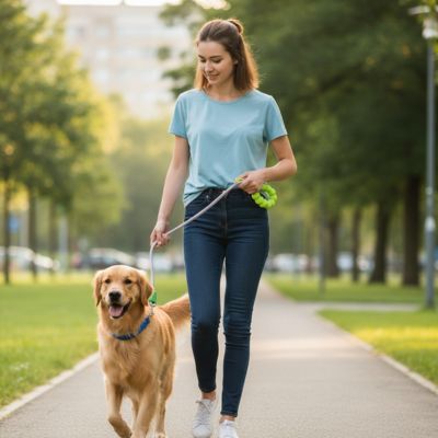 femme balade chien avec laisse pour chien
