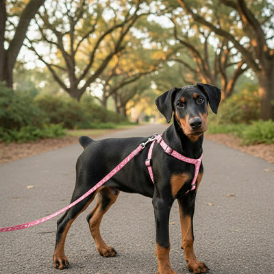 grand chien avec laisse pour chien rose