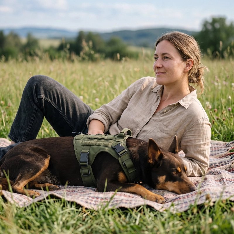 harnais en y pour chien couche près femme