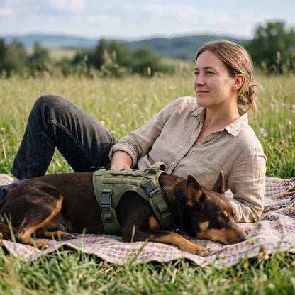 harnais en y pour chien couche près femme