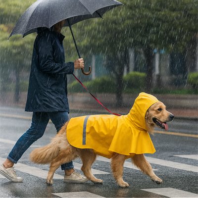 imperméable chien sous la pluie