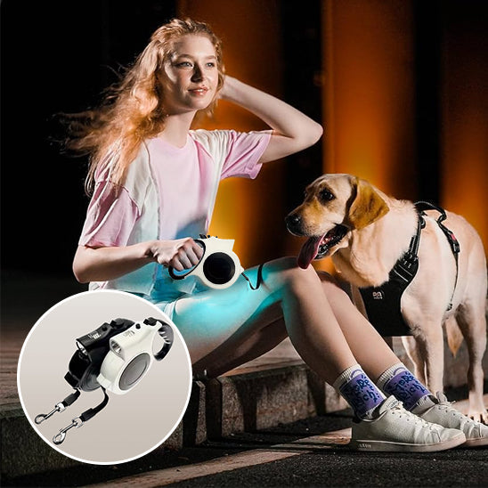 laisse pour chien enrouleur couleur noir couleur blanche