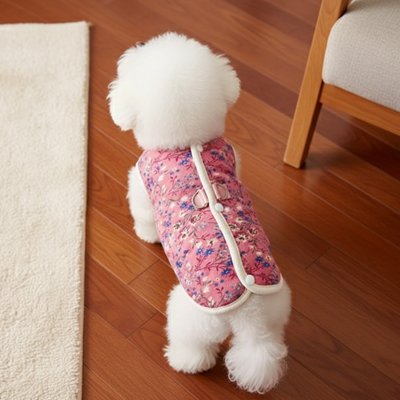manteau petit chien fleurs rose