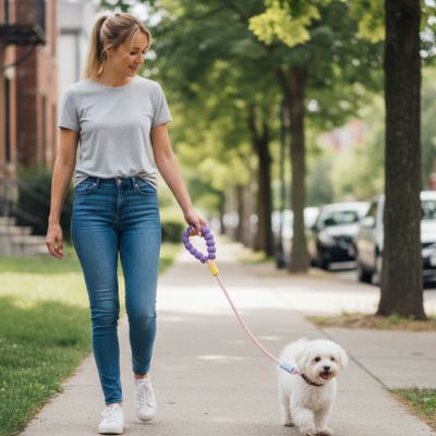 promenade petit chien avec laisse pour chien