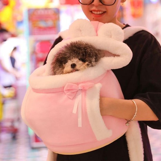 Sac de transport chien rose avec des poches pour les mains 