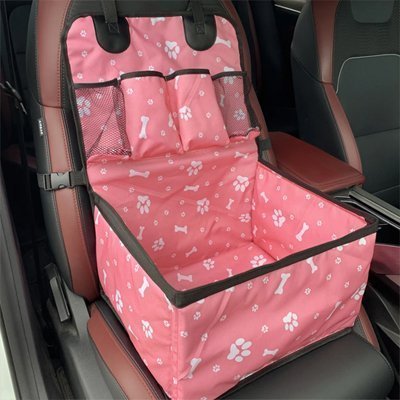 Siege auto chien rose avec logos et pochettes de rangement 